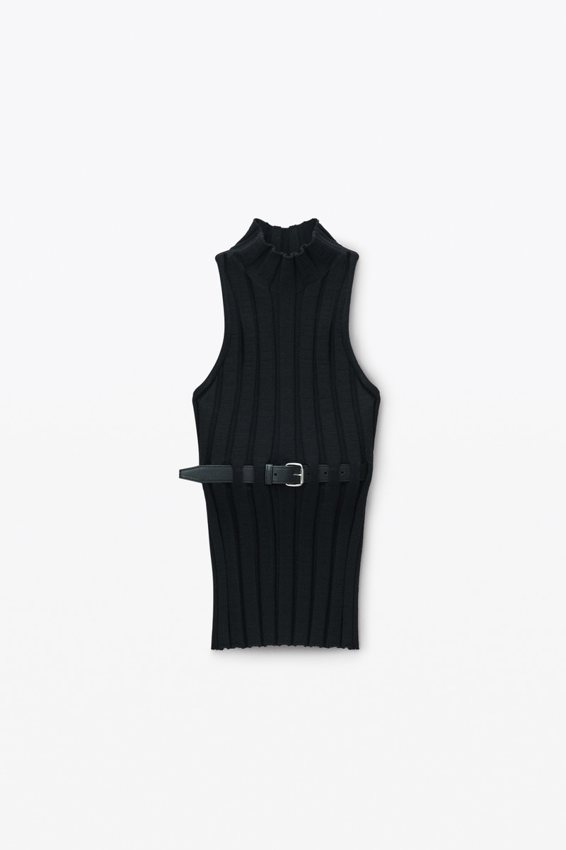 RIBBED MOCK NECK TANK TOP WITH LEATHER BELT 1