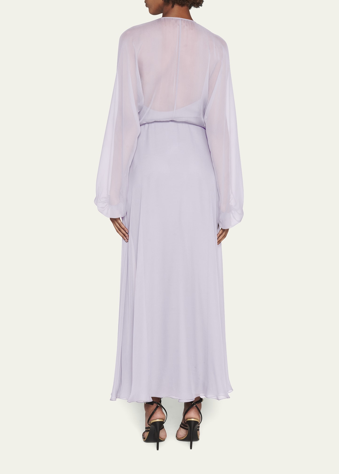 Zip-Front Long-Sleeve Silk Chiffon Layered Gown - 3
