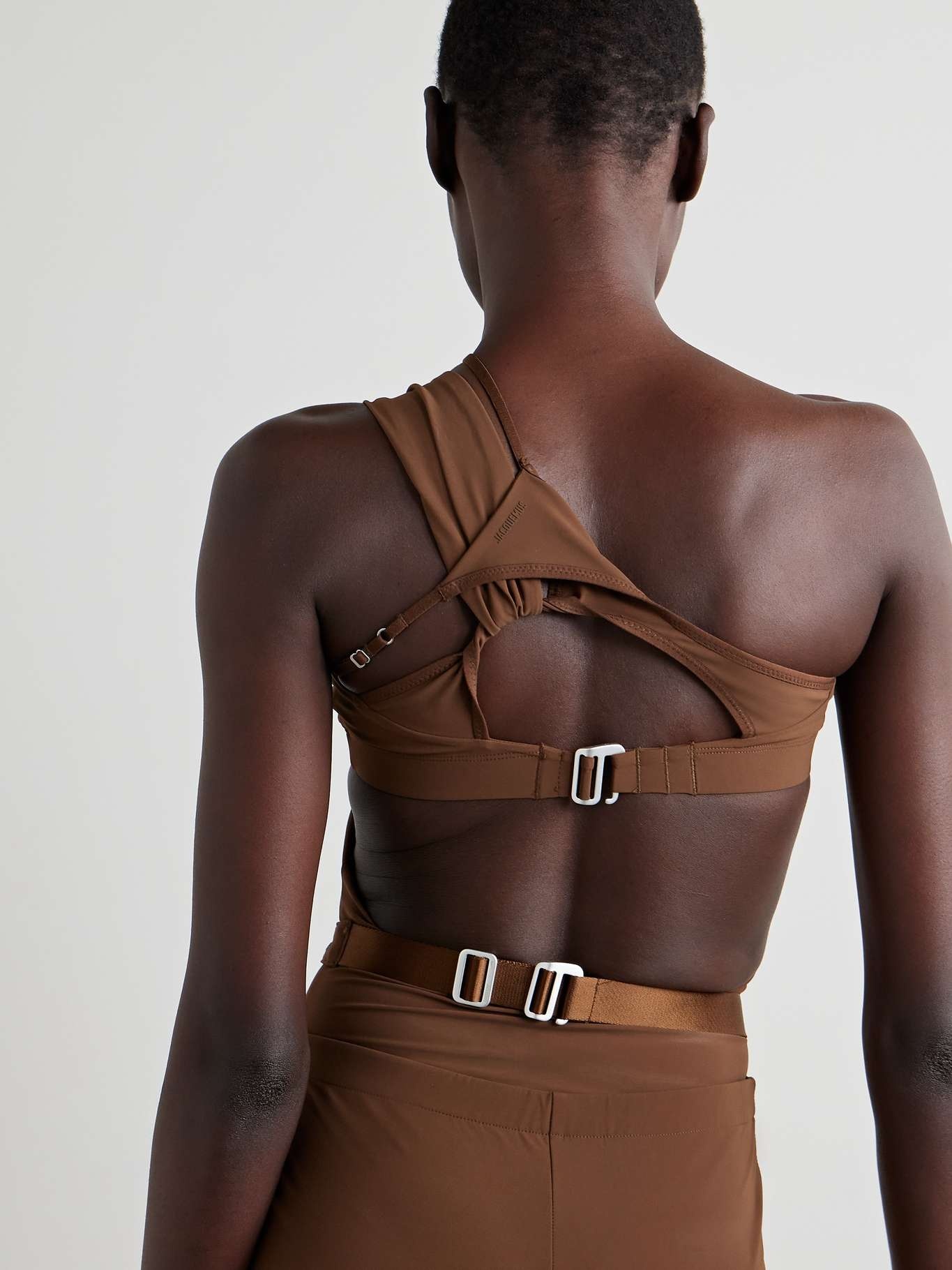 + Jacquemus one-shoulder cutout draped stretch thong bodysuit - 4