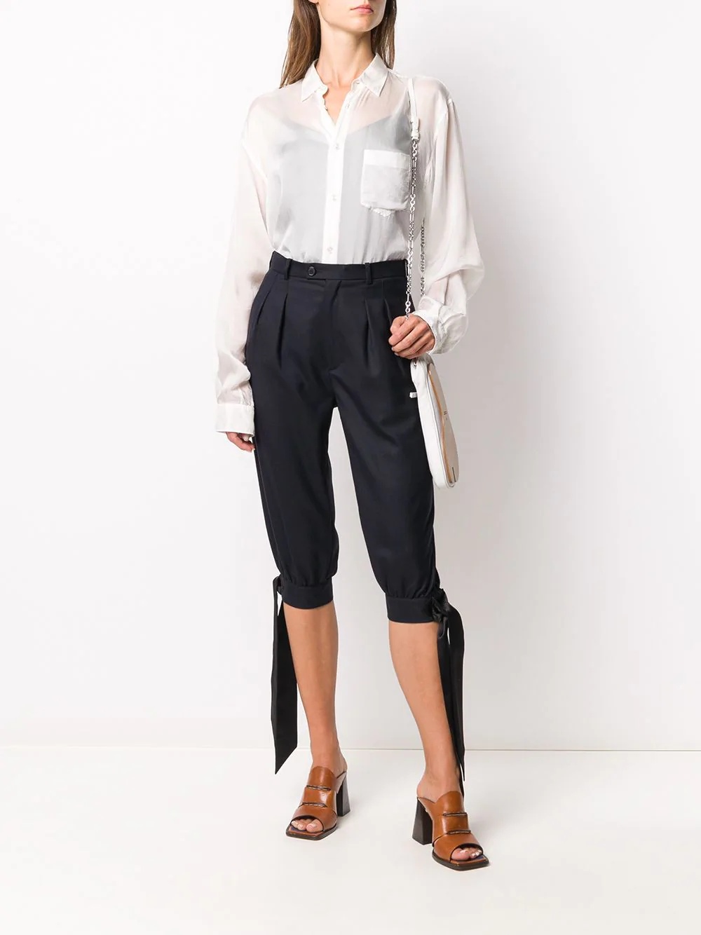 tie detail cropped tailored trousers - 2