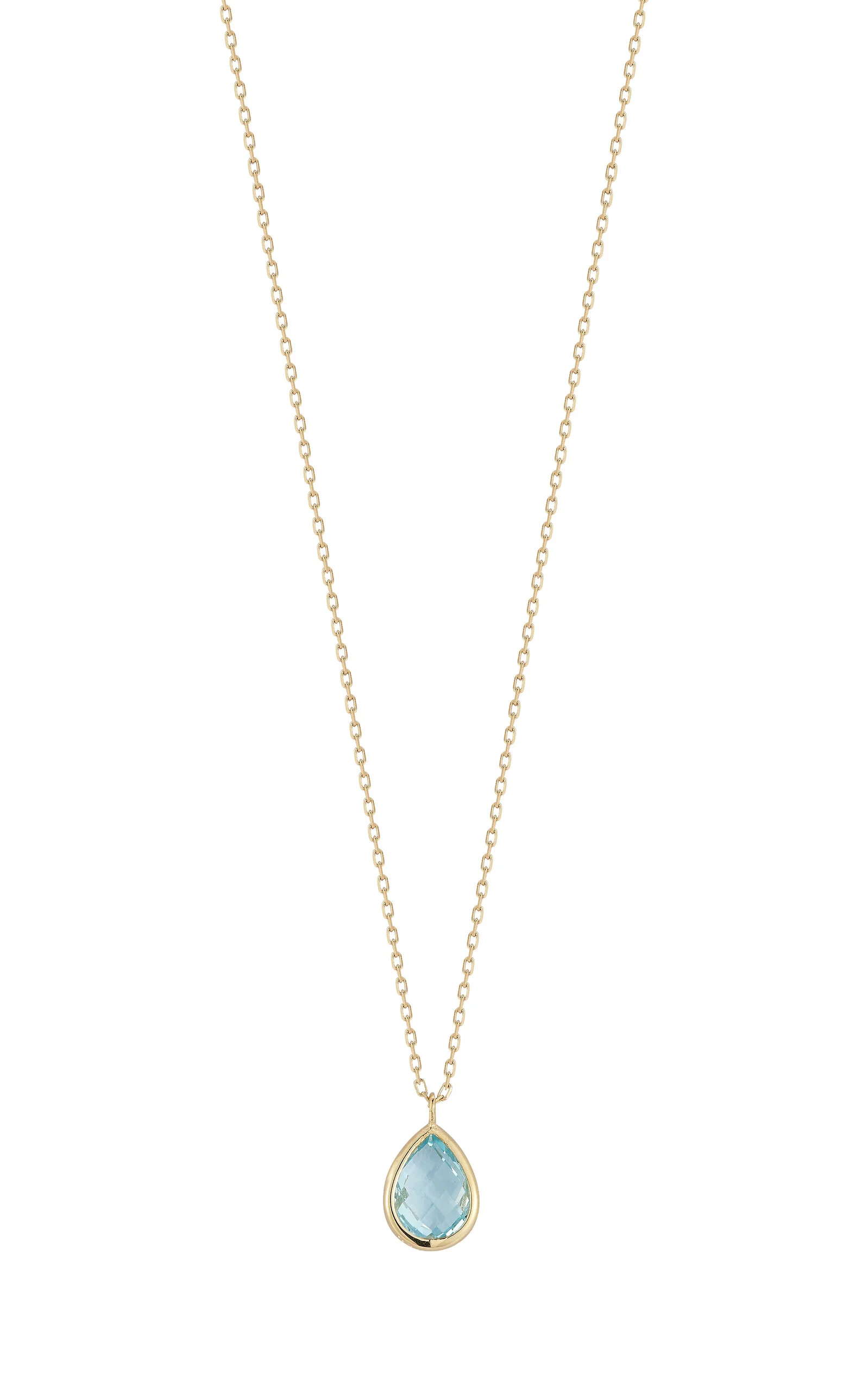 14K Yellow Gold Topaz Drop Necklace blue - 1