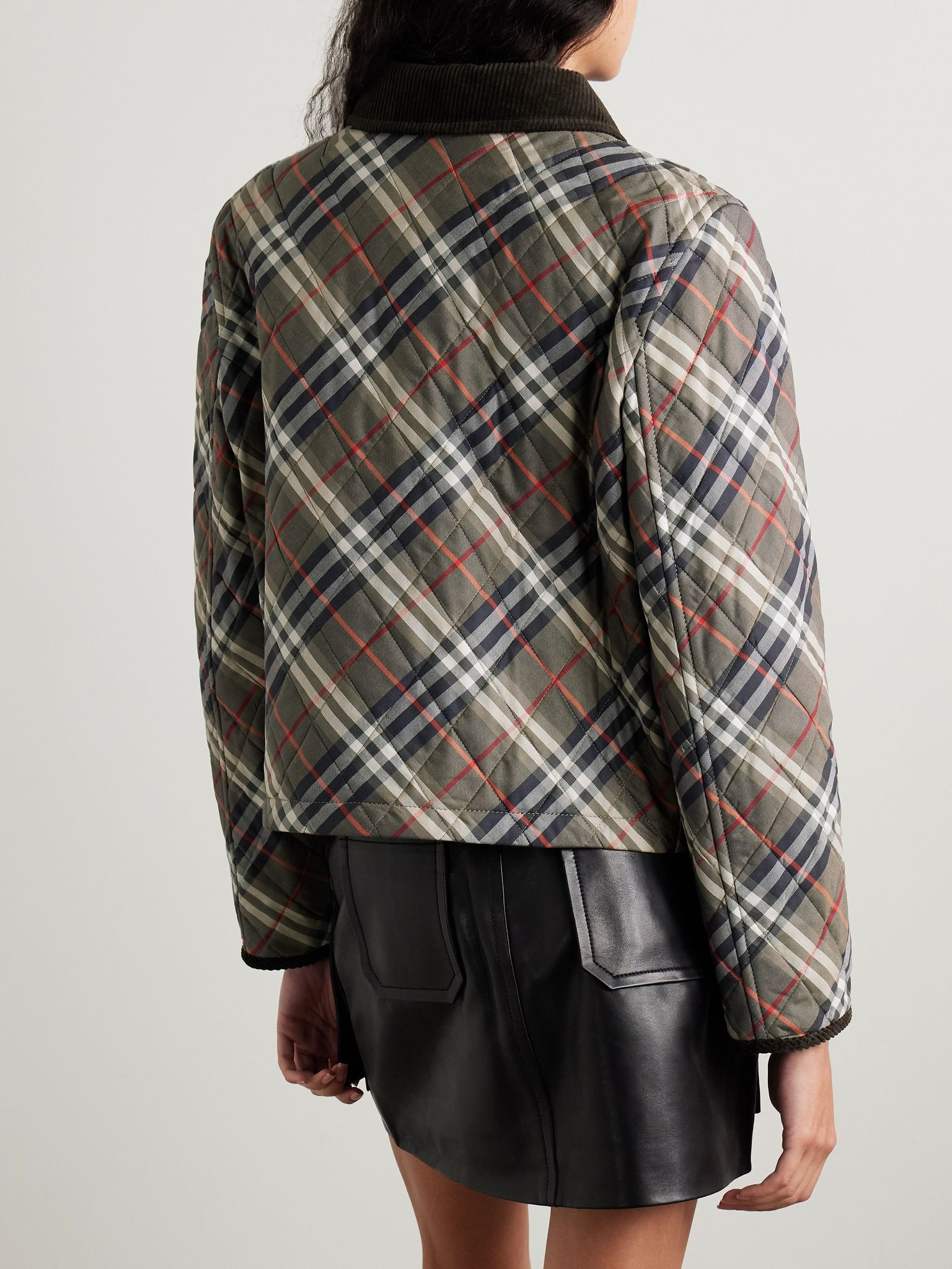 Corduroy-trimmed quilted checked cotton jacket Multi - 4