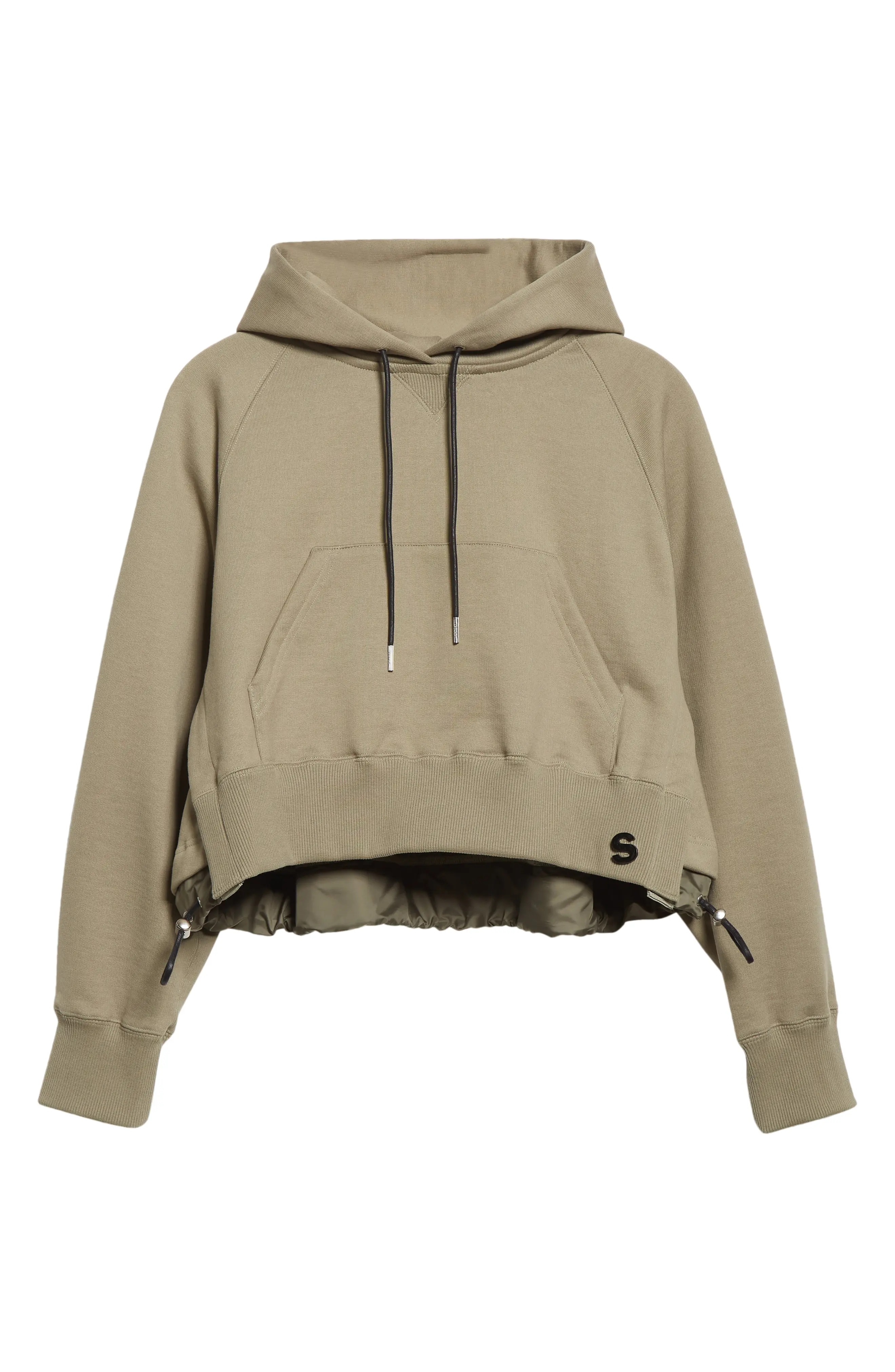 Mixed Media High-Low Cotton Jersey Hoodie in L/Khaki - 5