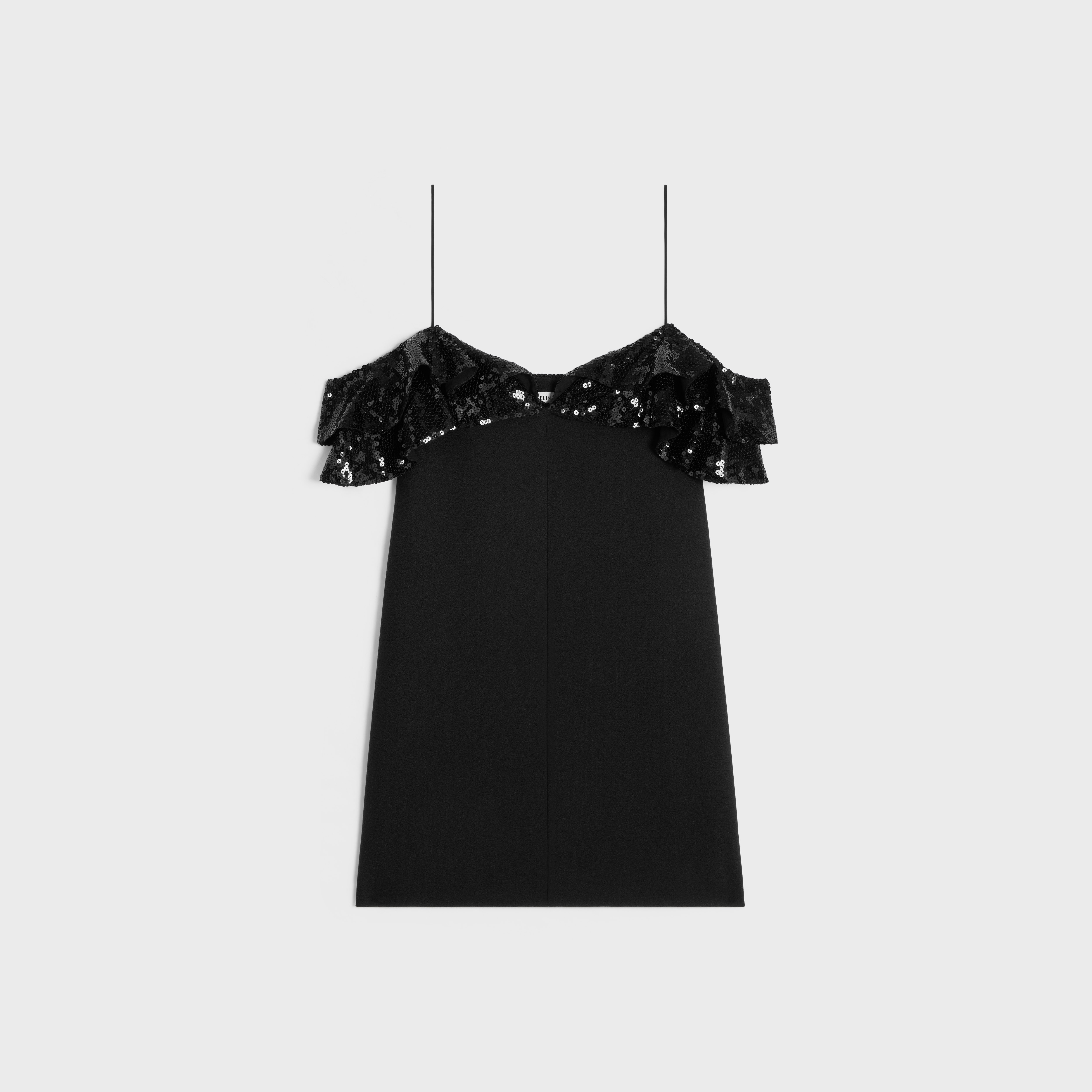 embroidered mini dress with ruffles in wool sablé - 1