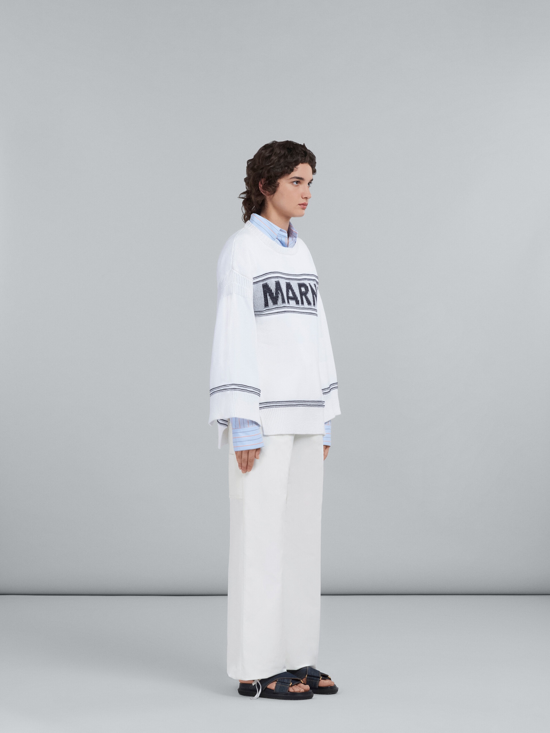 WHITE COTTON SWEATER WITH LOGO - 5