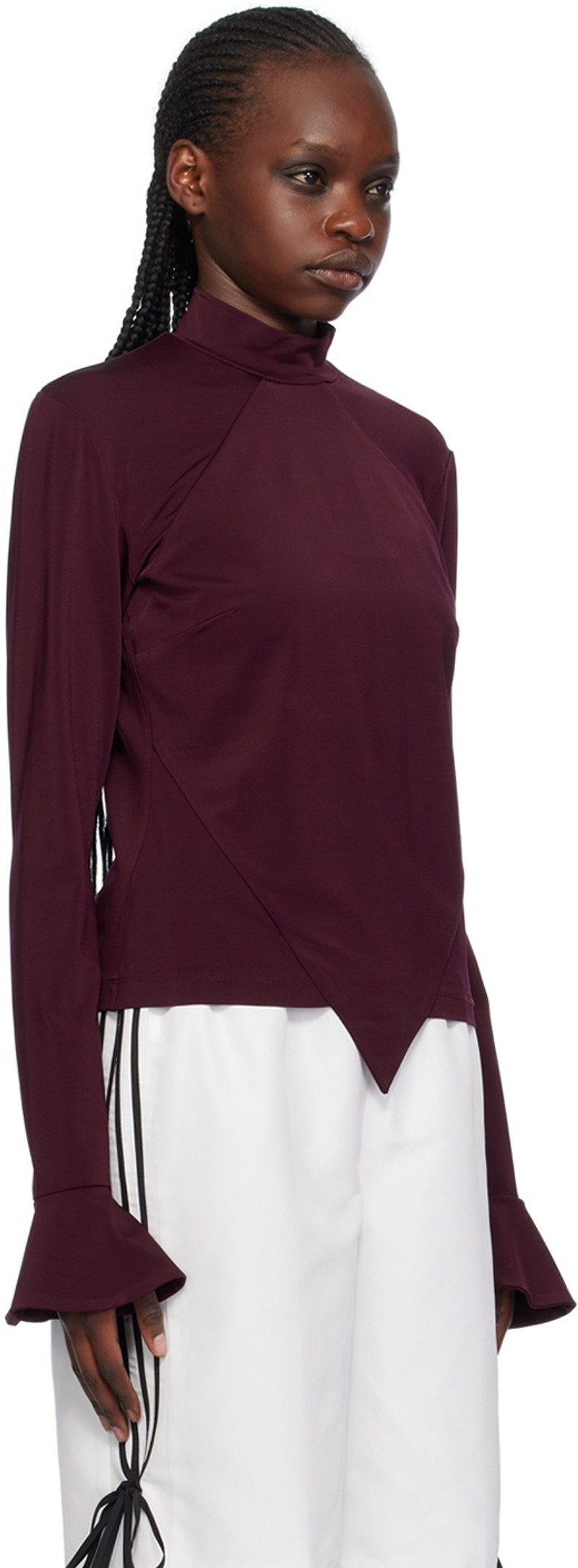 FIDAN NOVRUZOVA Burgundy Flared Cuff Long Sleeve T-Shirt outlook