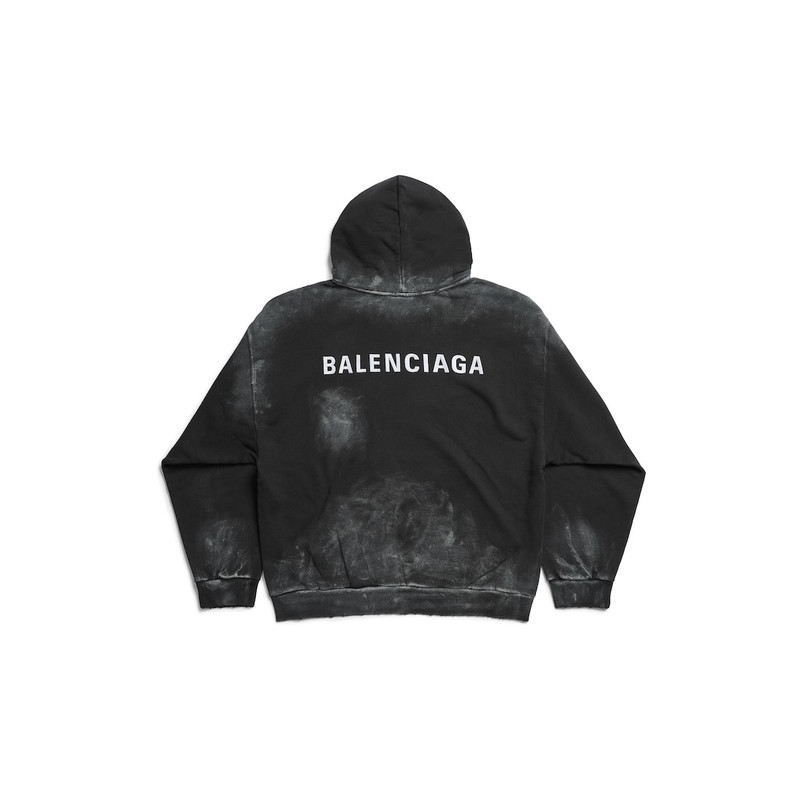 Men's Balenciaga Back Hoodie Medium Fit in Faded Black/white 2
