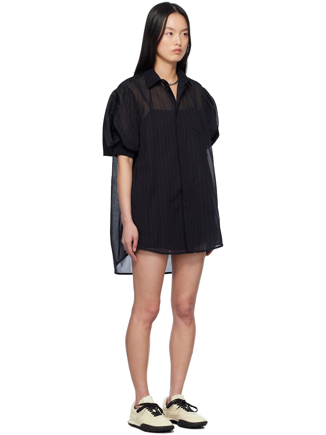 Black High Twist Voile & Nylon Twill Minidress - 2