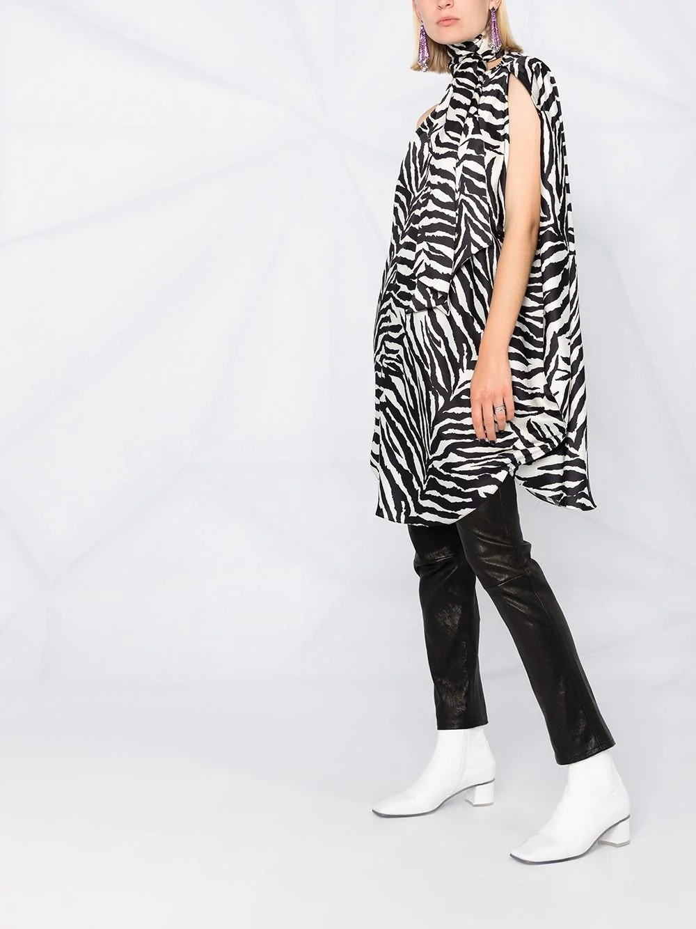 one-shoulder animal print asymmetric dress - 6