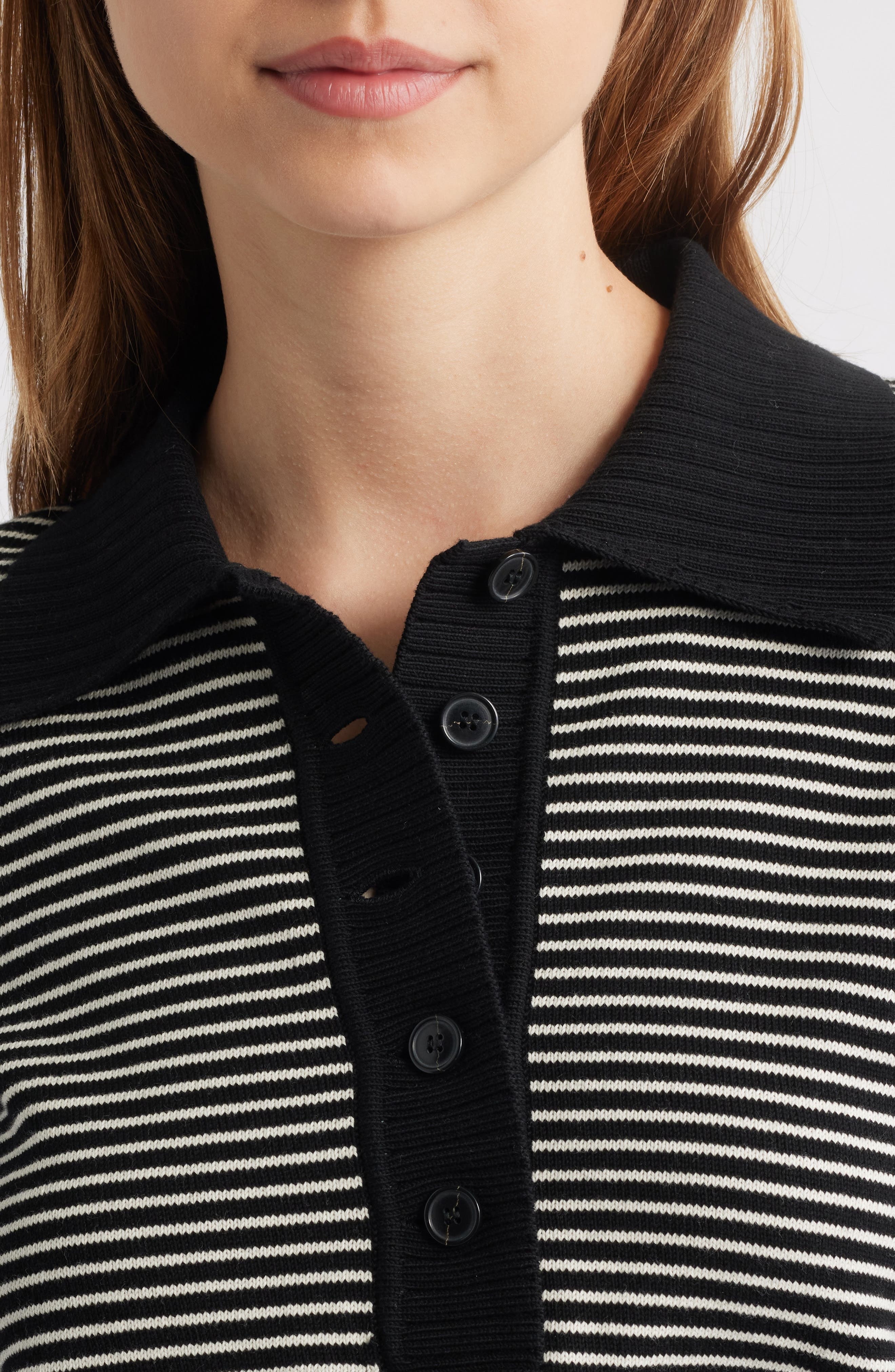 FRAME The Graduate Stripe Cotton Polo Sweater in Black Multi at Nordstrom - 4