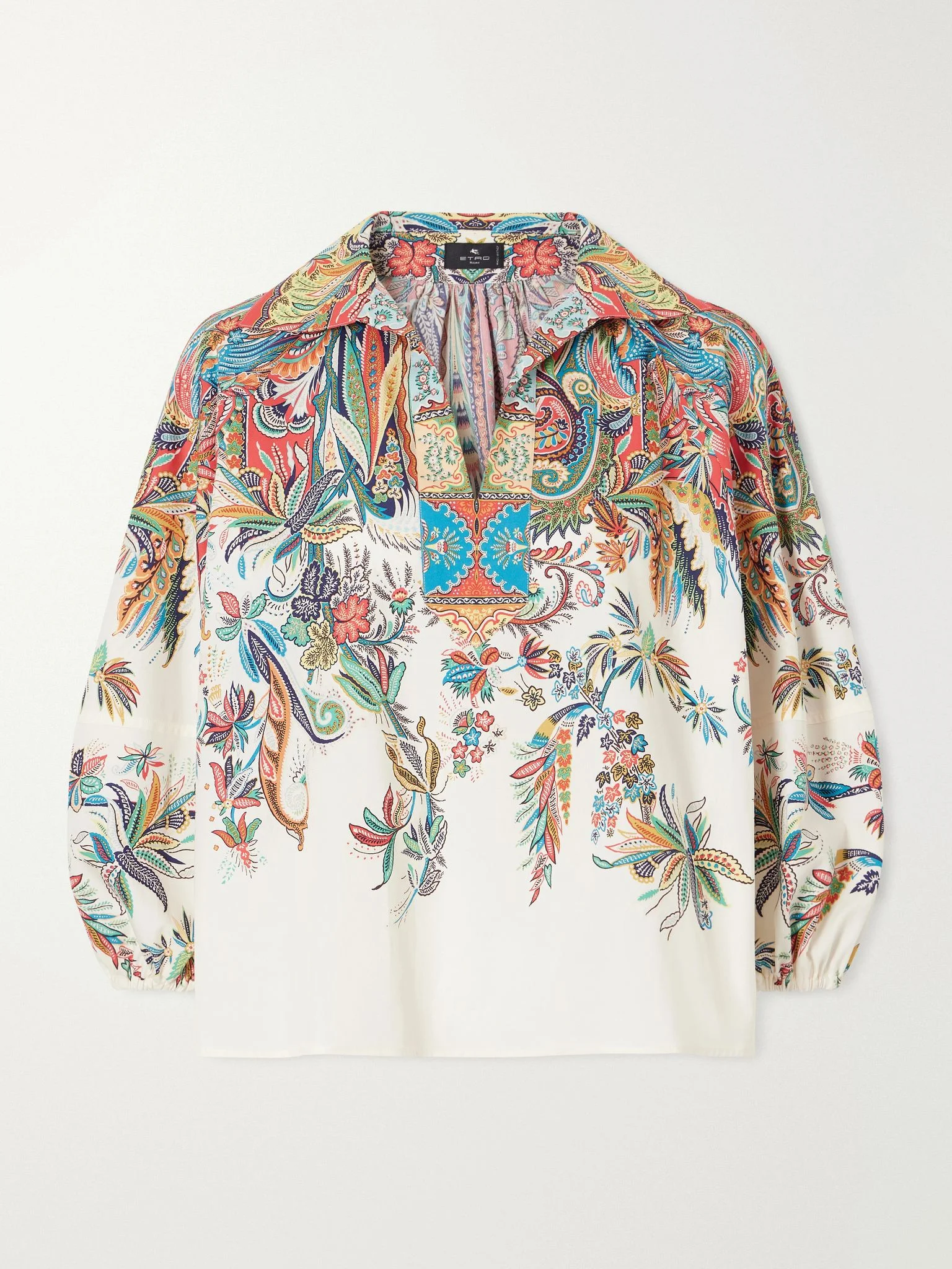 Floral-print cotton-poplin blouse White - 1