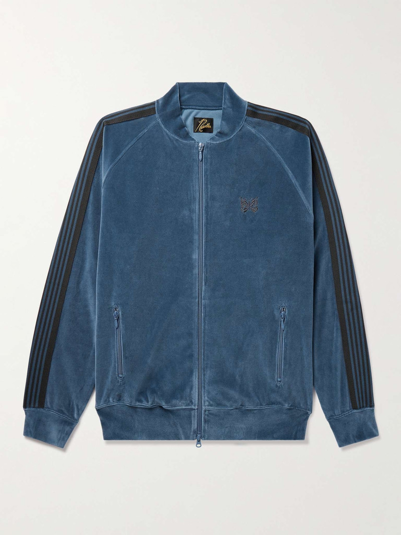 Webbing-Trimmed Logo-Embroidered Cotton-Blend Velvet Track Jacket - 1