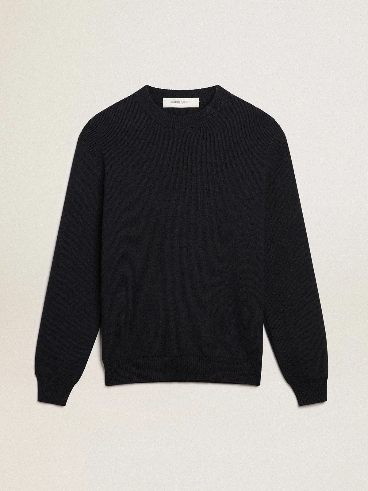Men's round-neck sweater in dark blue cotton with logo - 1