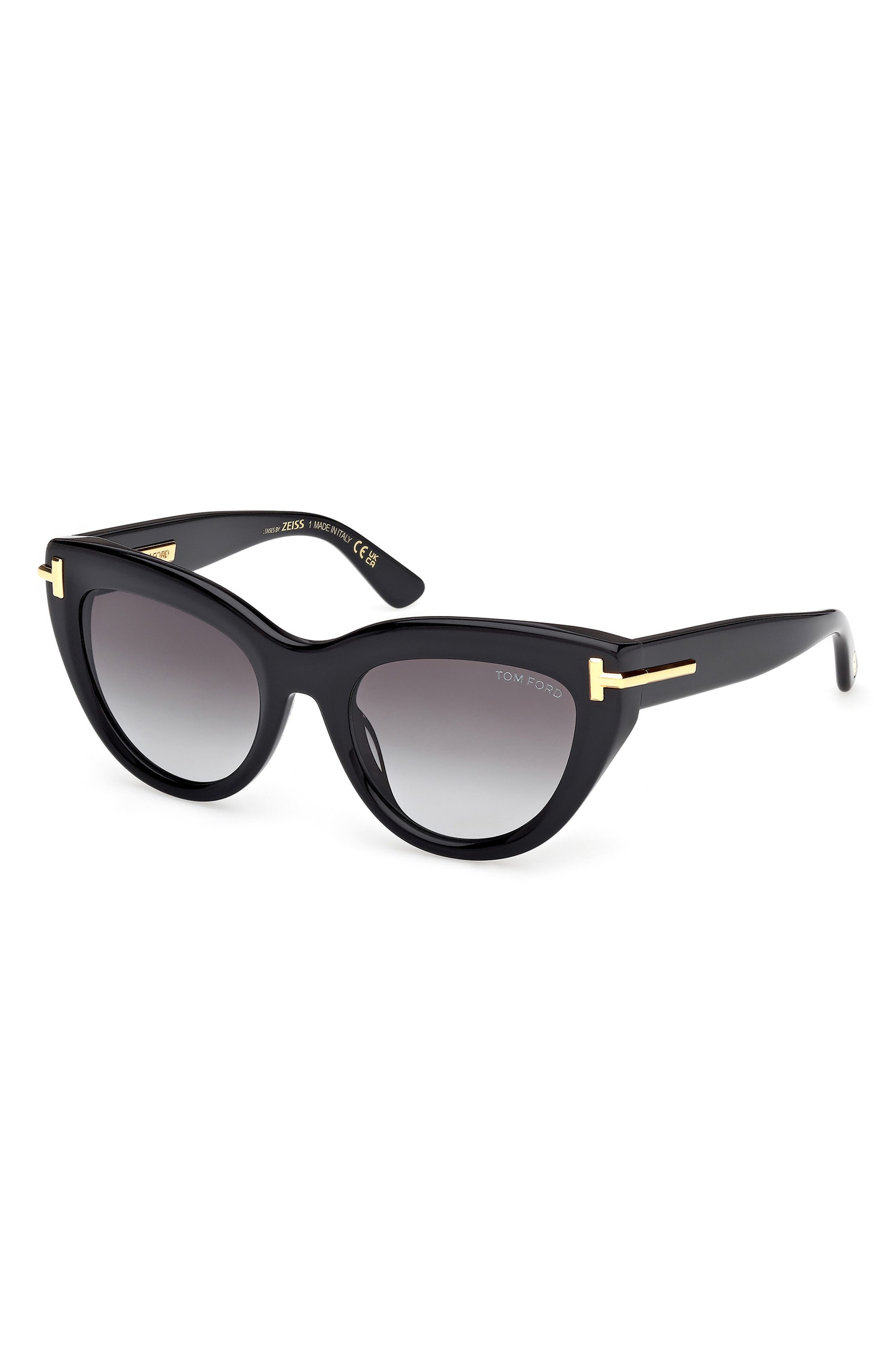 TOM FORD Icon 52mm Cat Eye Sunglasses in Shiny Black Beveled /Smoke at Nordstrom - 2