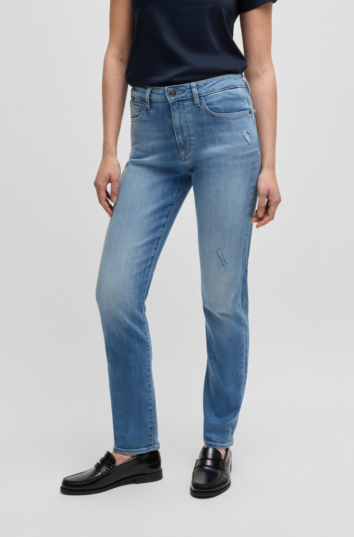 SLIM-FIT JEANS IN WASHED BLUE STRETCH DENIM - 2