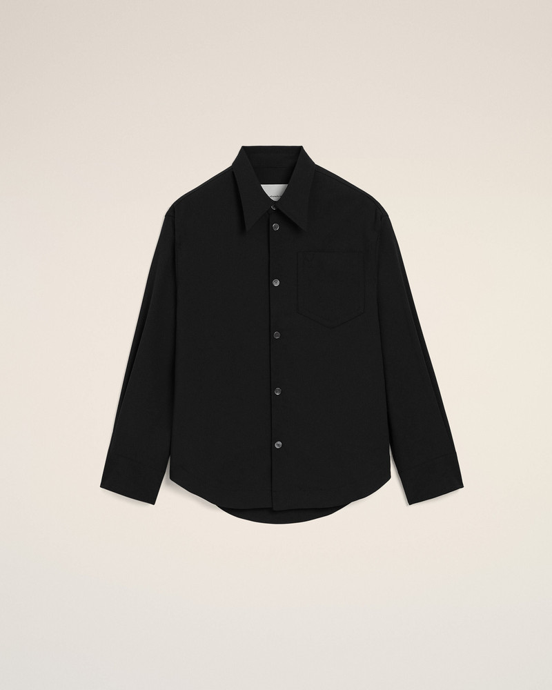 BLACK BLENDED SILK SHARP COLLAR ADJUSTED SHIRT 1