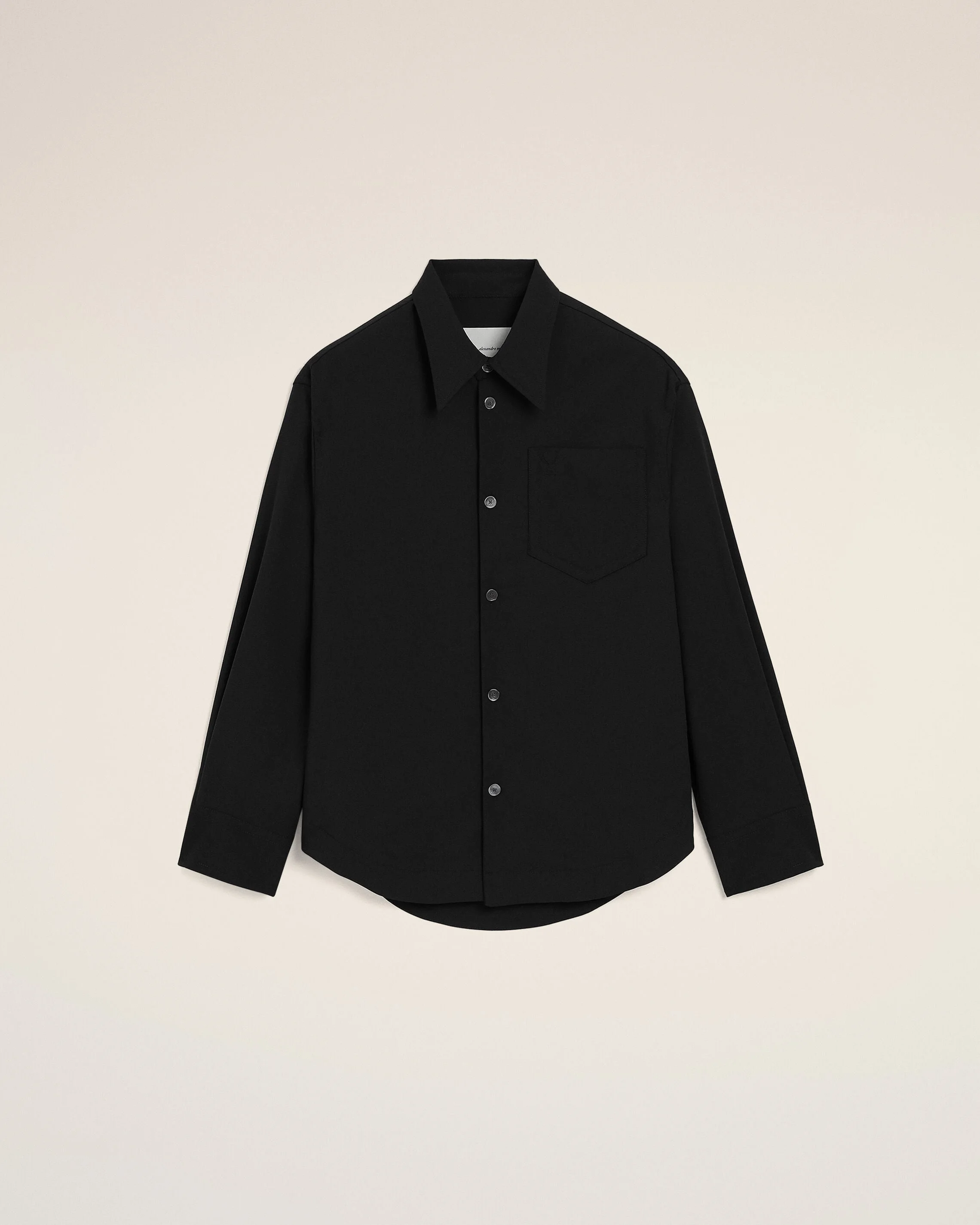 BLACK BLENDED SILK SHARP COLLAR ADJUSTED SHIRT - 1