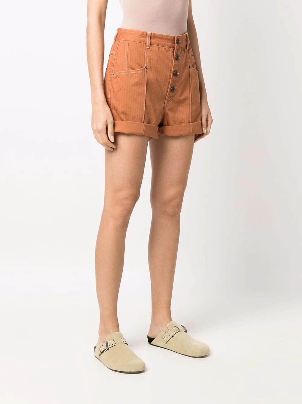 button-fastening cotton shorts - 3