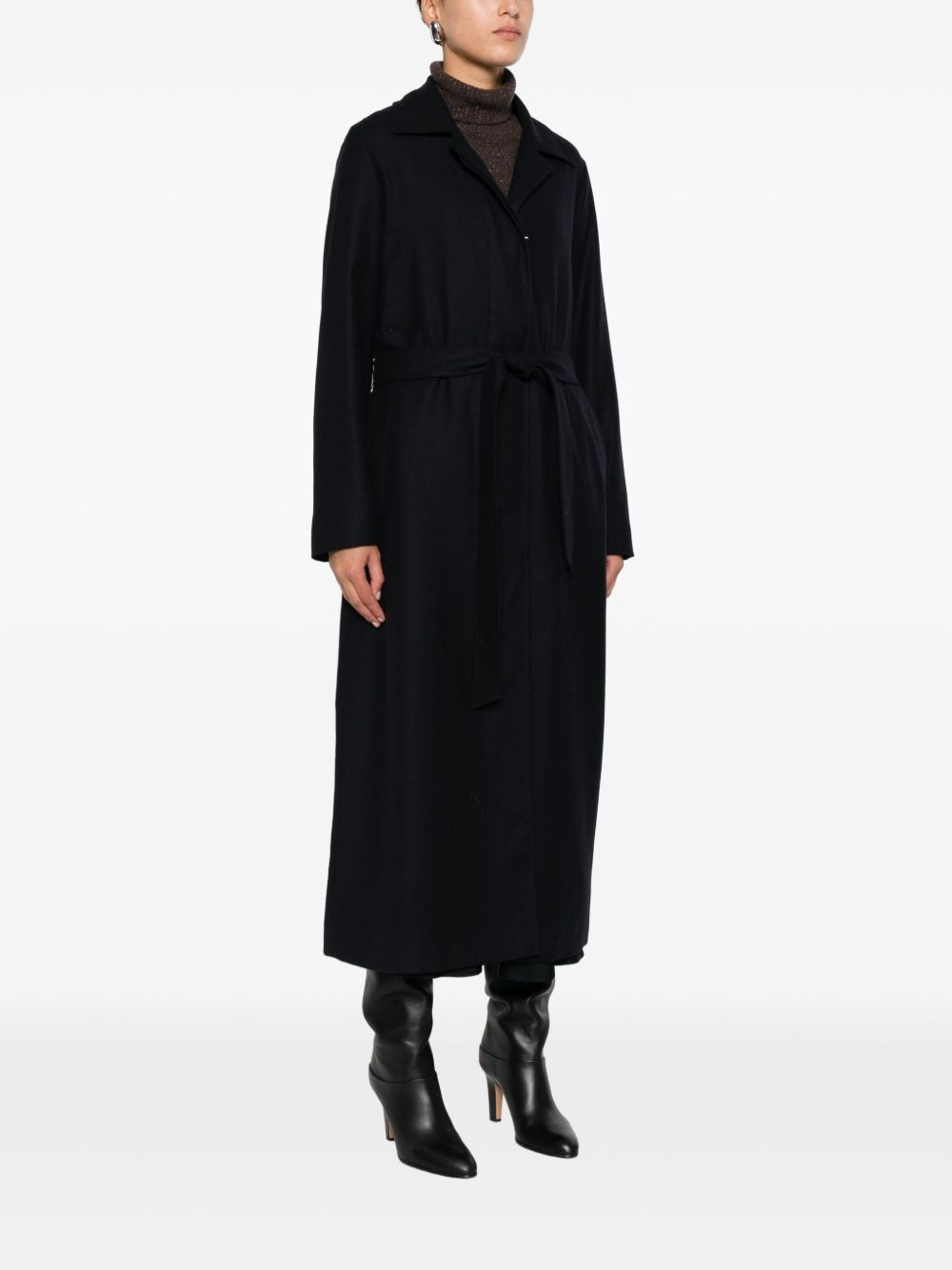 notched-lapels belted coat - 3