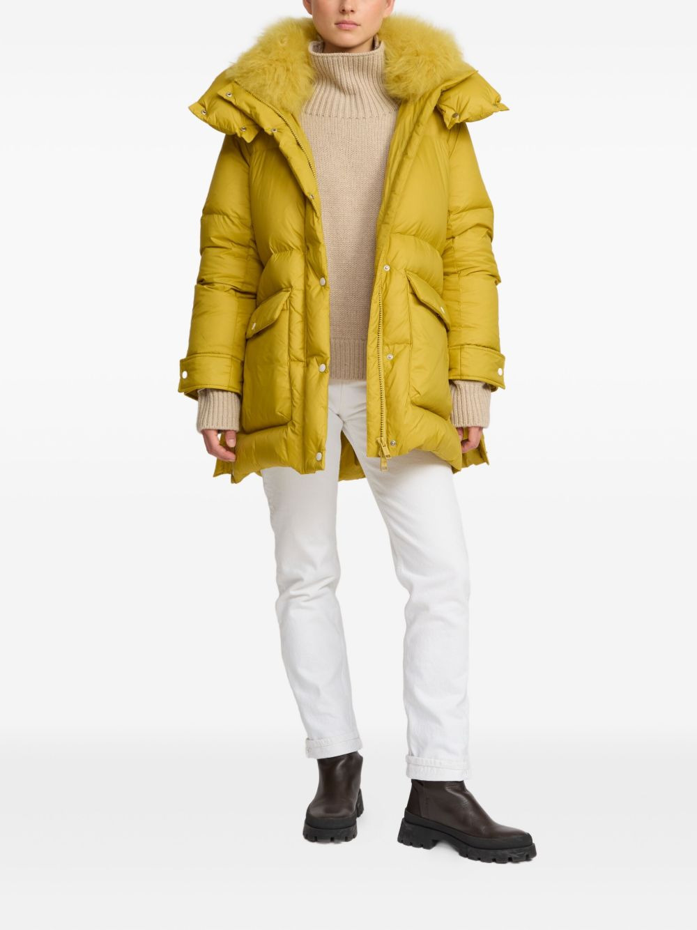 hoodedlambshearling down coat - 2