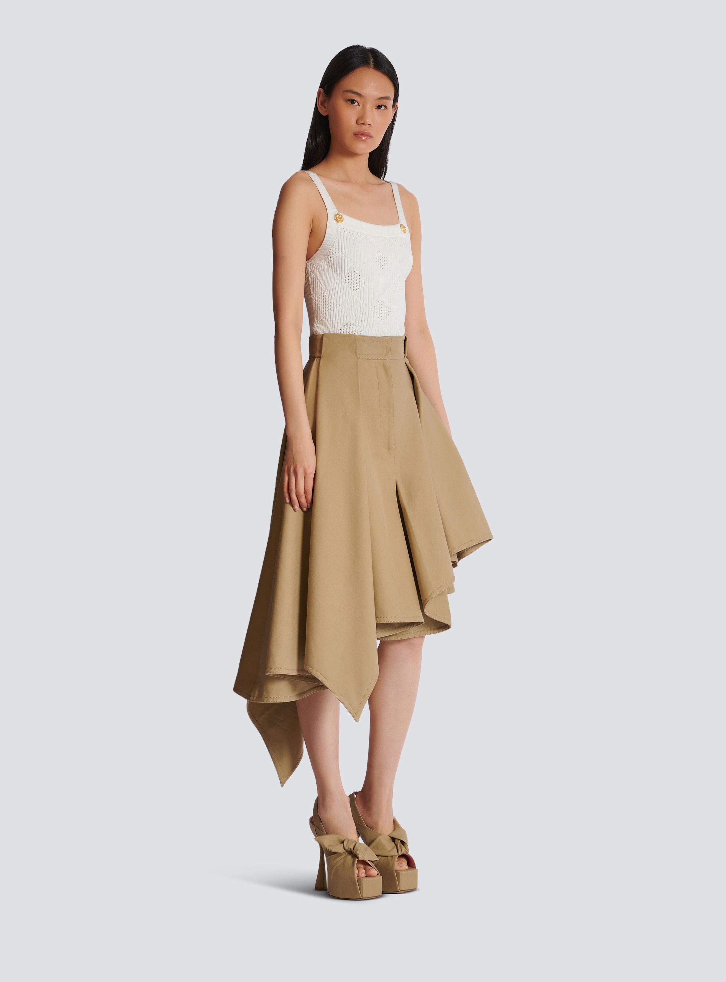 Asymmetric pleated cotton skirt - 3
