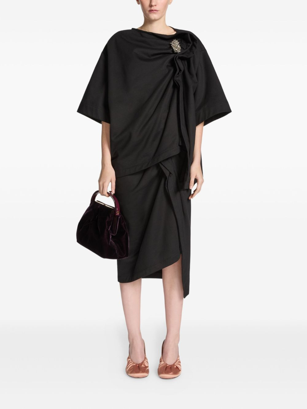 draped brooch t-shirt - 2