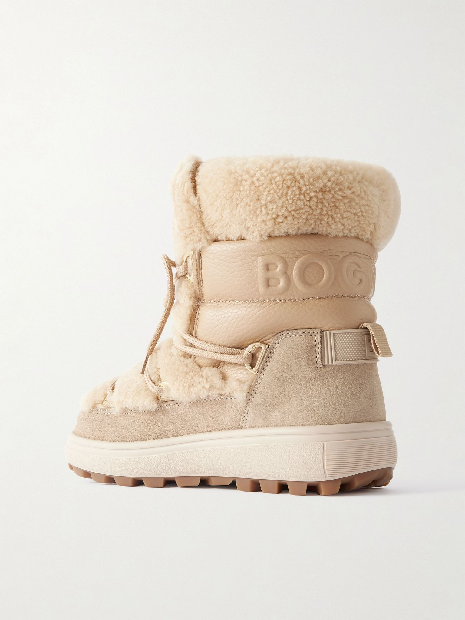 Chamonix shearling, textured-leather and suede snow boots Beige - 3