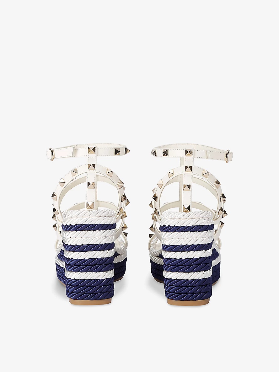 Rockstud Torchon stud-embellished leather wedge sandals - 4