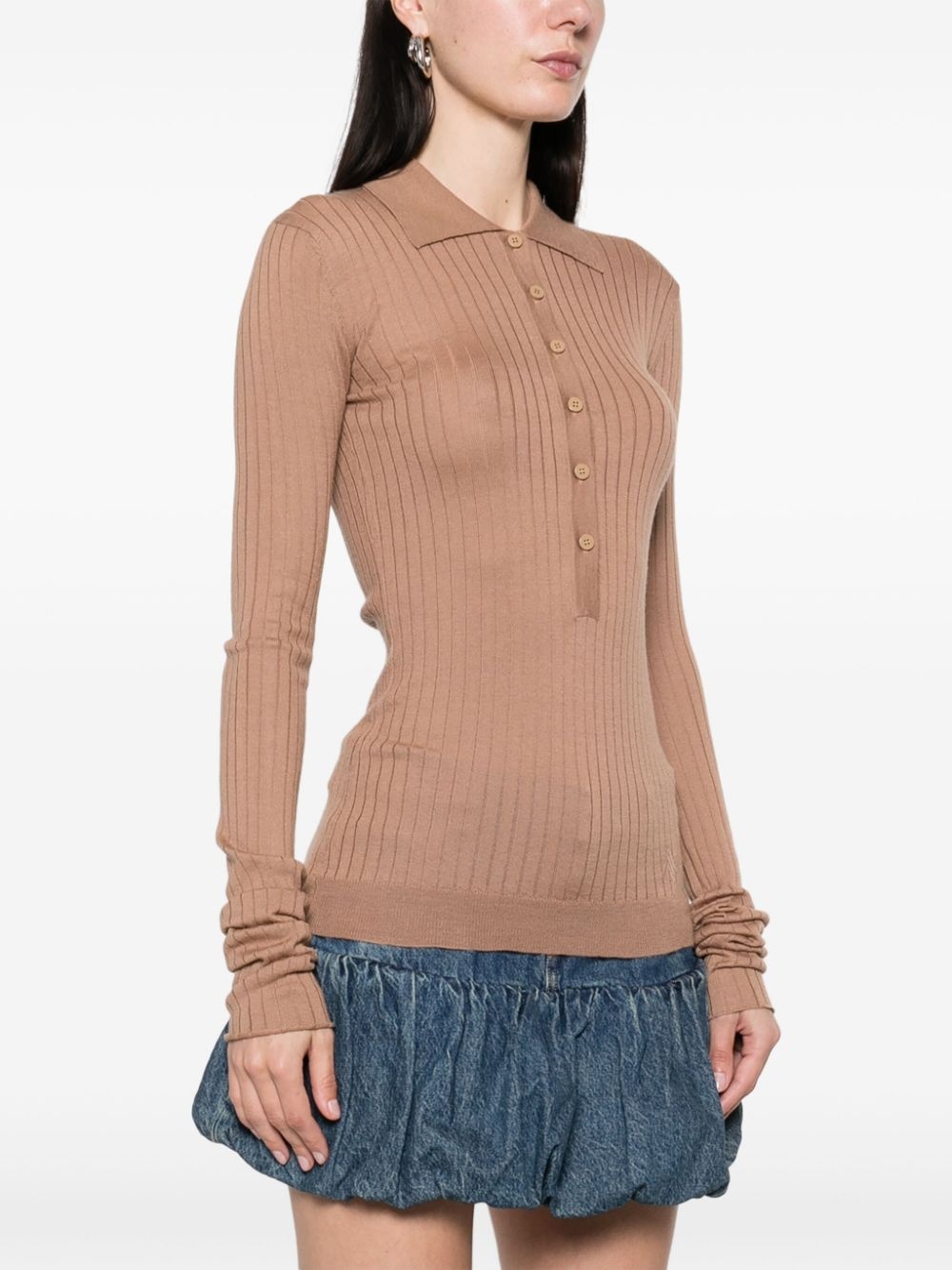 chunky-ribbed polo top - 3