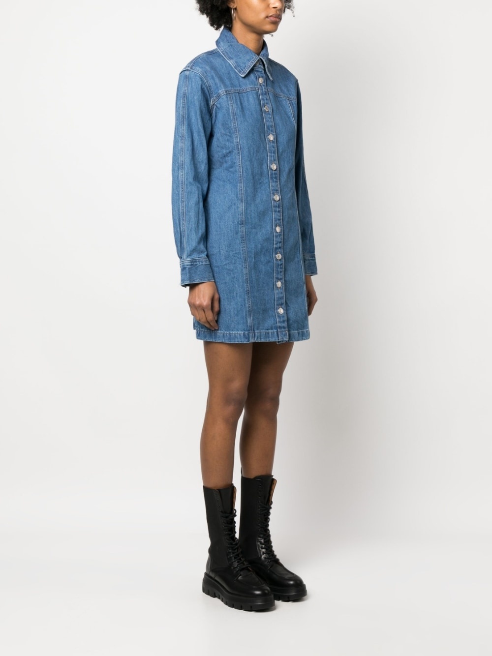 long-sleeve button-up mini dress - 3