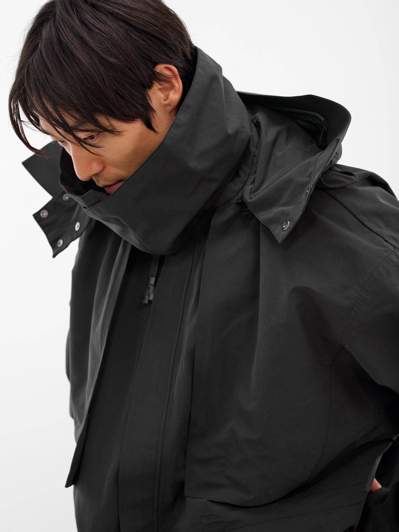 Black Nylon Oversized Parka Coat - 5