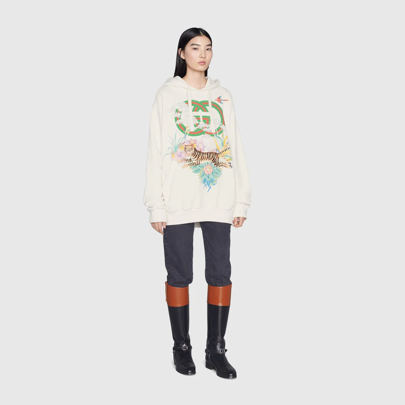 GUCCI Gucci Tiger Interlocking G hooded sweatshirt outlook