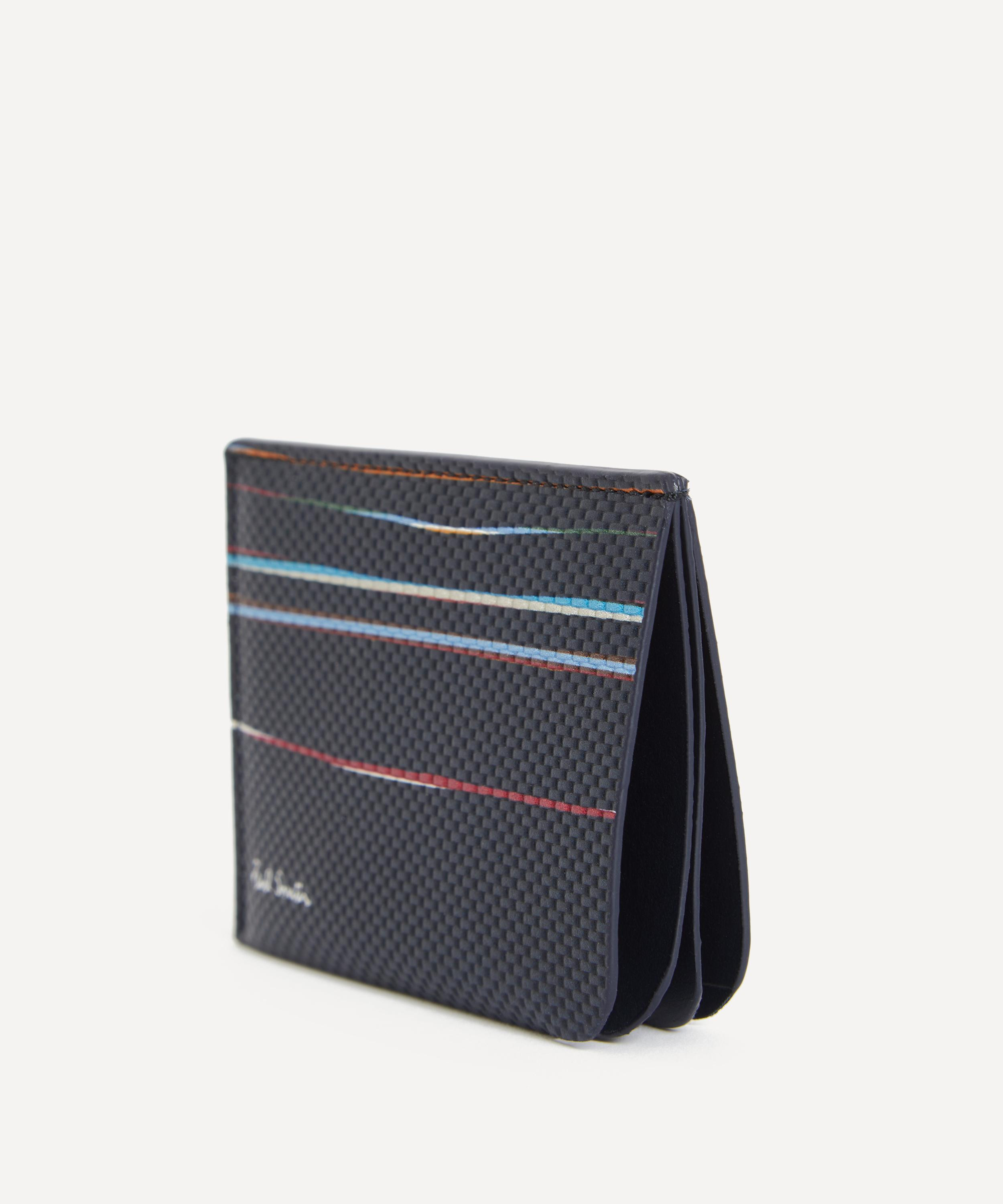 Navy Woven Leather Signature Stripe Double Card Holder - 5
