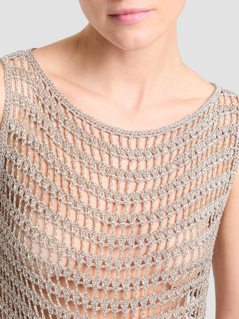 Women's Cleo Metallic Crochet Tank - Sandshell 5
