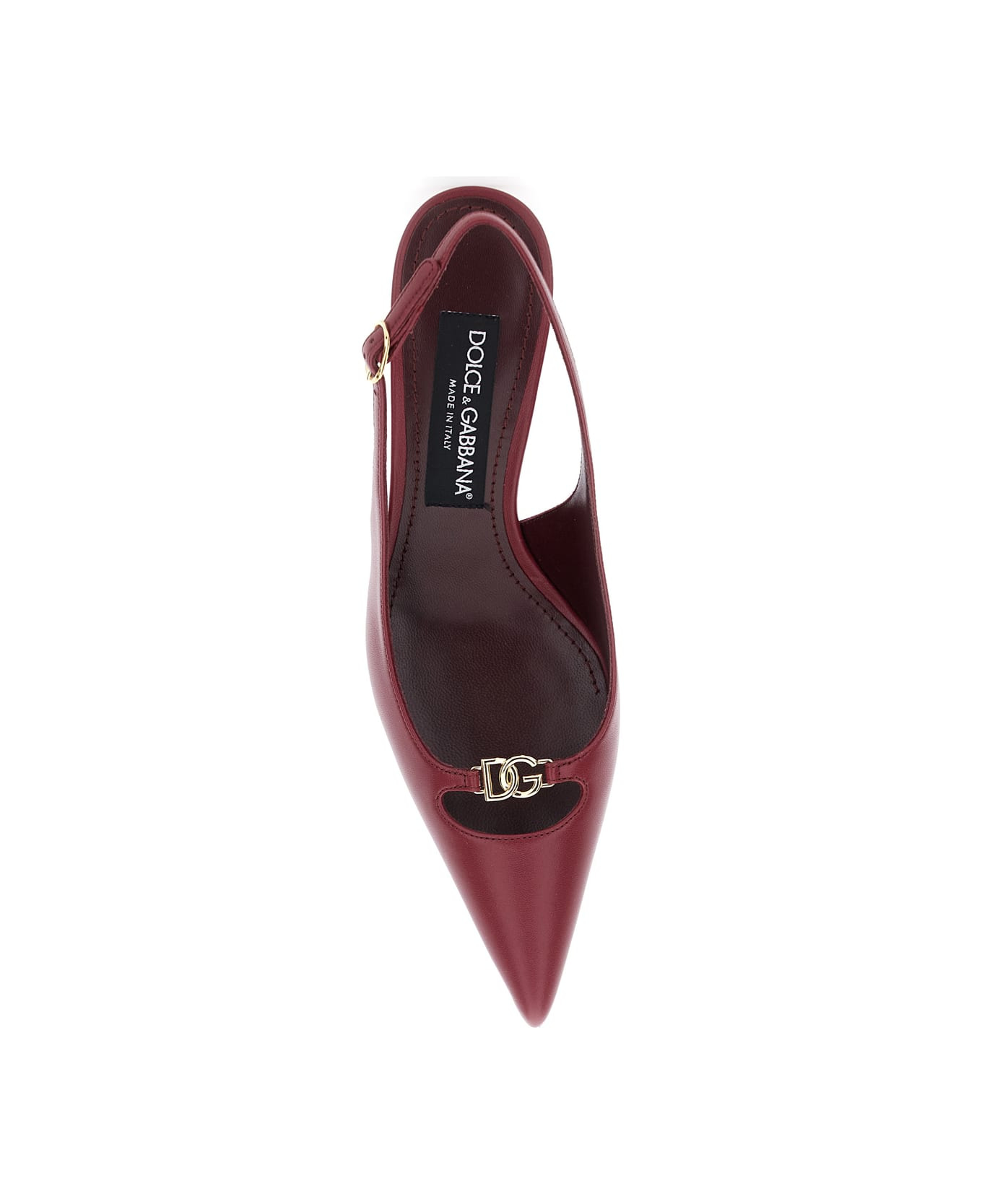 Bordeaux Slingback Pumps With Medium Stiletto Heel And Logo Plaque On The Front In Patent Leather Wo - 4