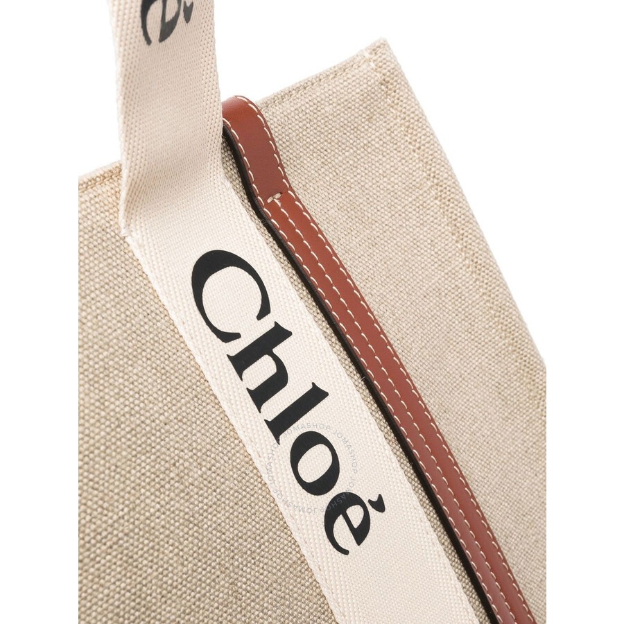 Chloe Medium Woody Linen Logo Tote Bag - 4