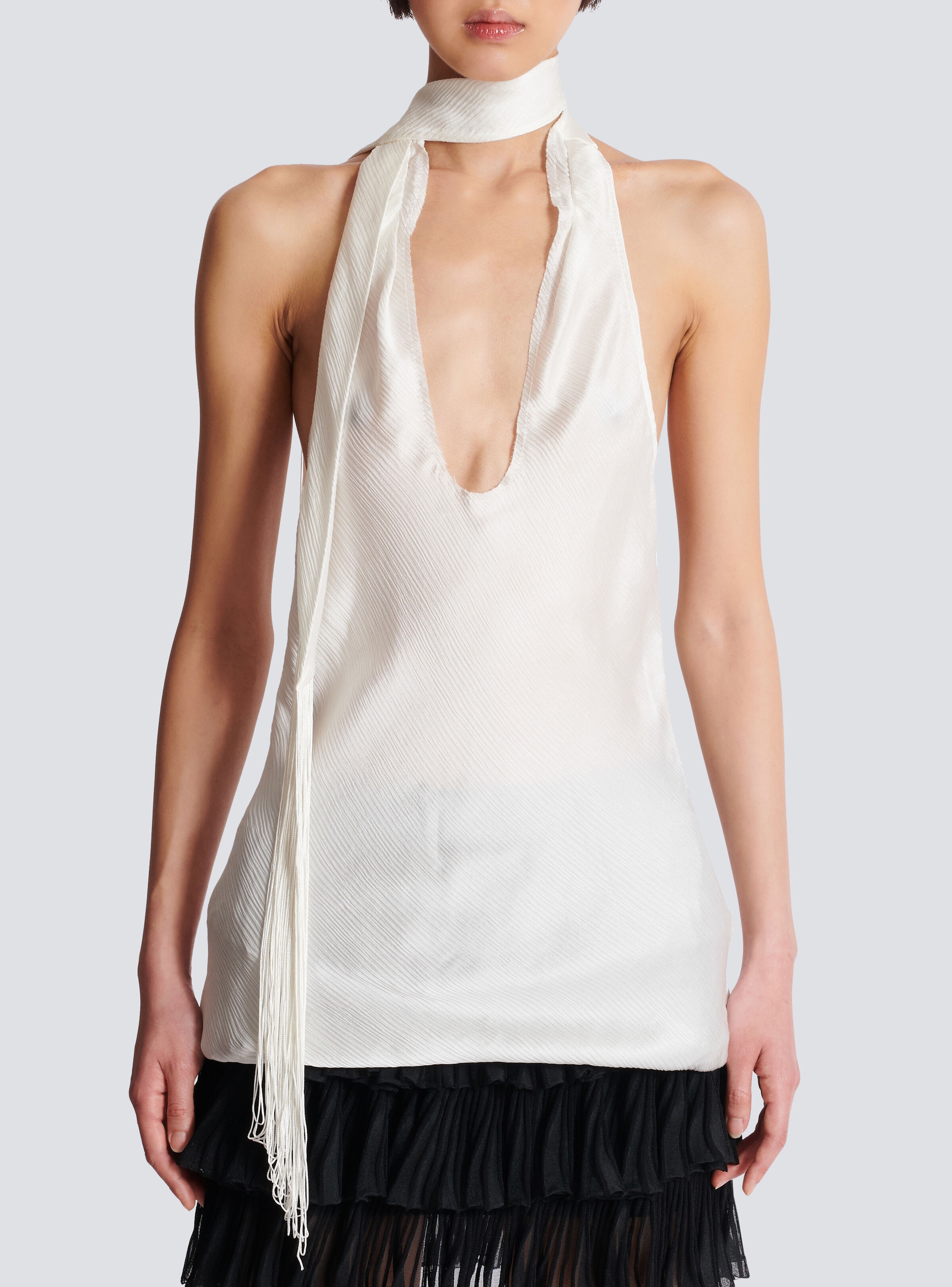 Backless fringed satin top - 5