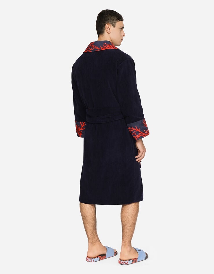 Cotton bathrobe with coral-print details - 5