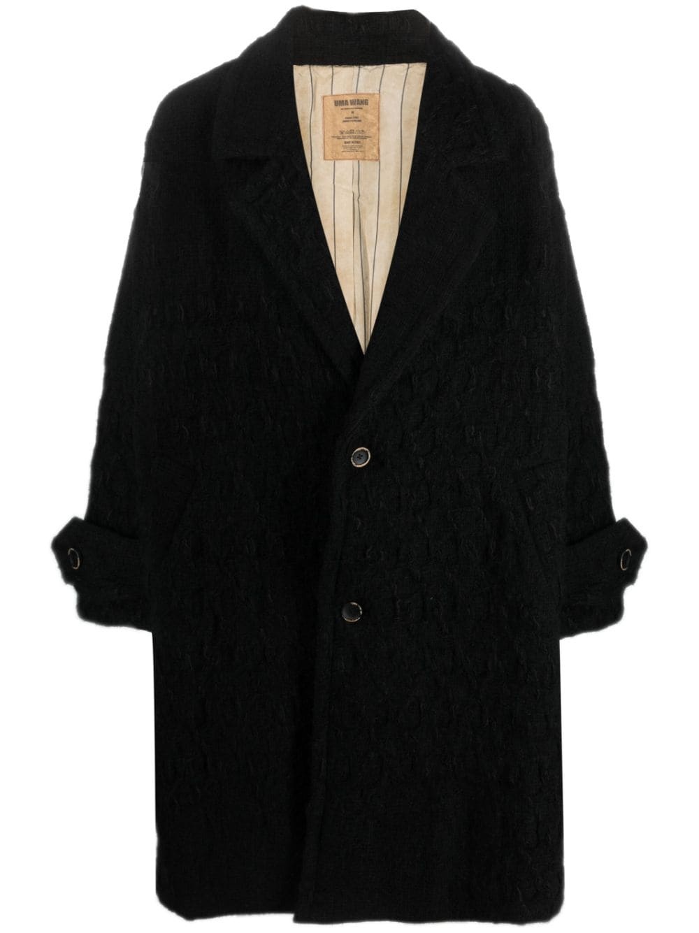 frayed single-breasted coat - 1