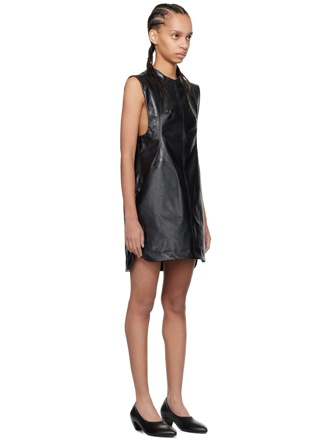 Black Coated Faux-Leather Minidress - 2