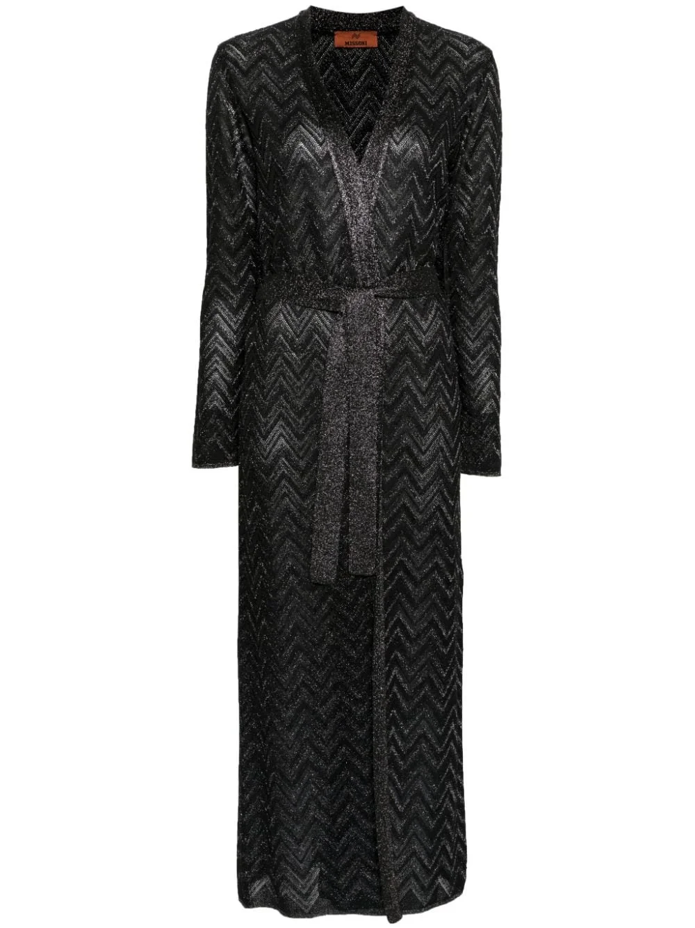 lamé zigzag-woven maxi cardigan - 1