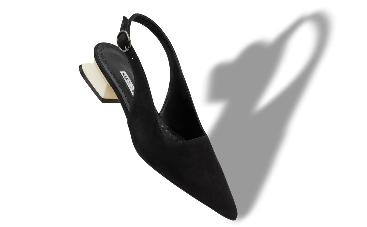 Black and Ivory Suede Slingback Mules - 2