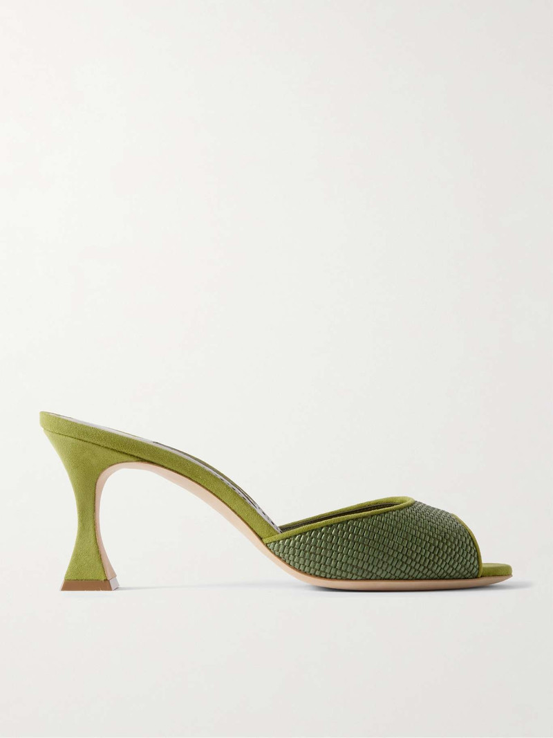 Jadara 70 suede-trimmed raffia sandals Army green 1
