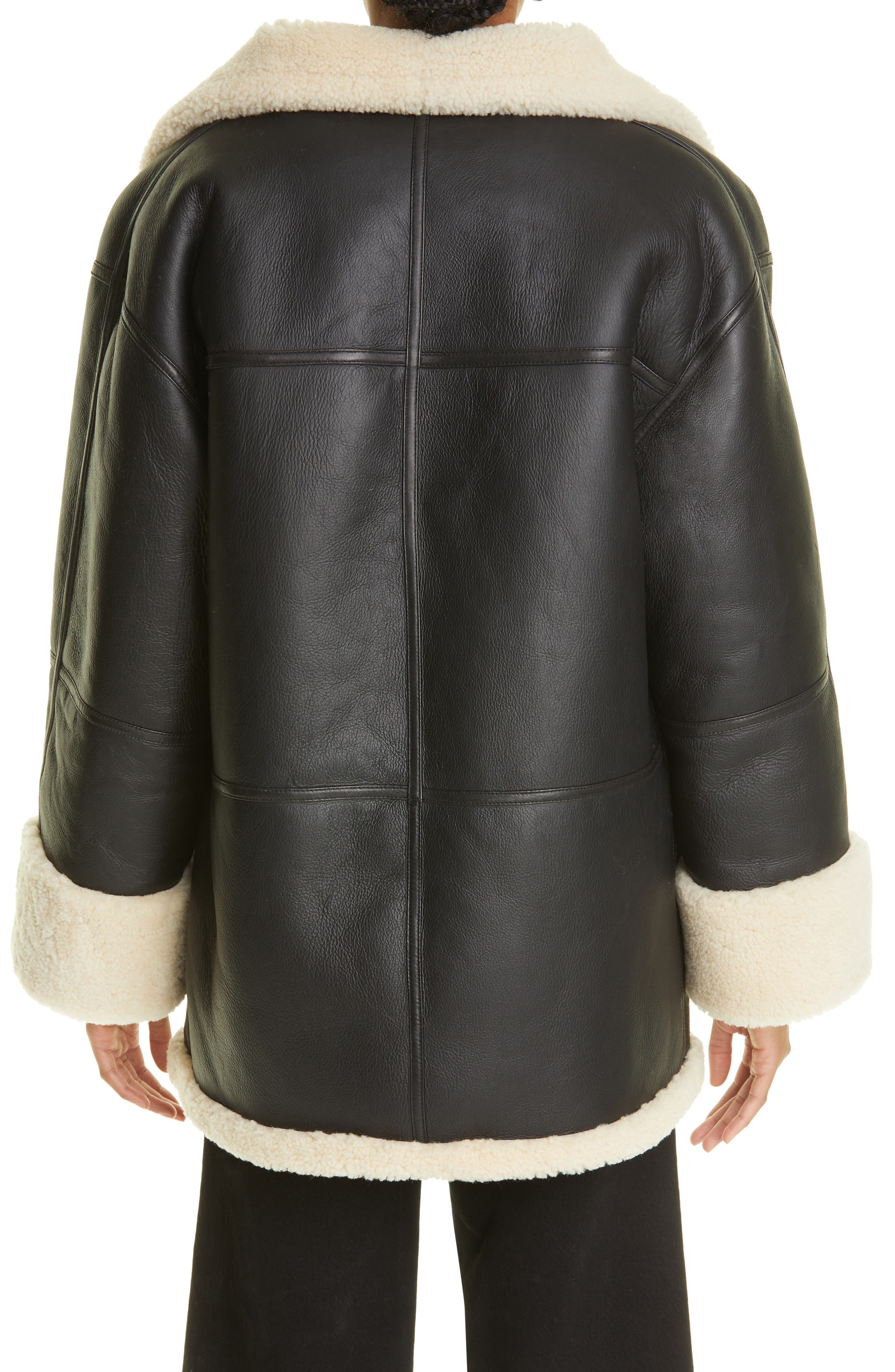 TOTEME Menfi Oversize Genuine Shearling Coat in Black/off-White at Nordstrom - 2