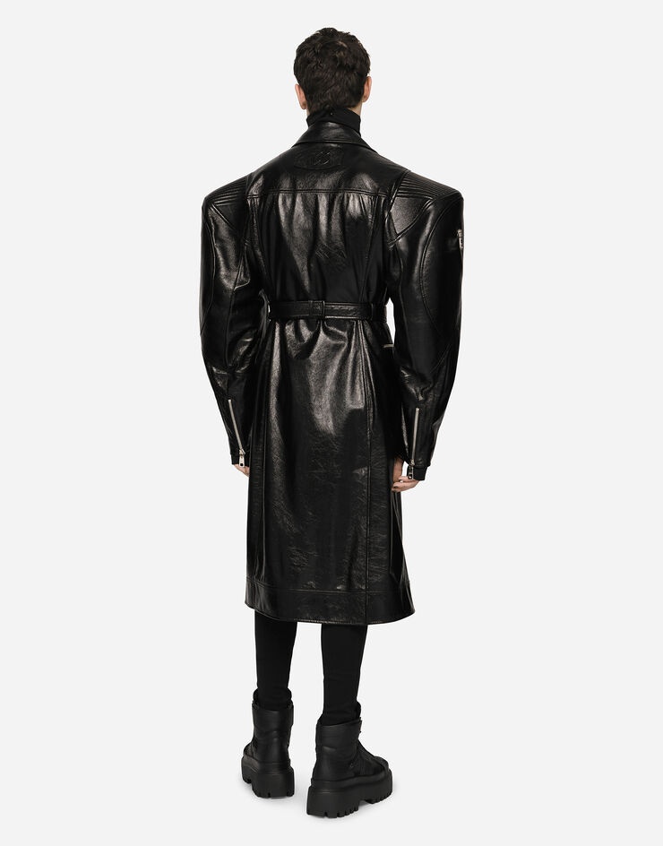 Lambskin trench coat with embossed logo - 2