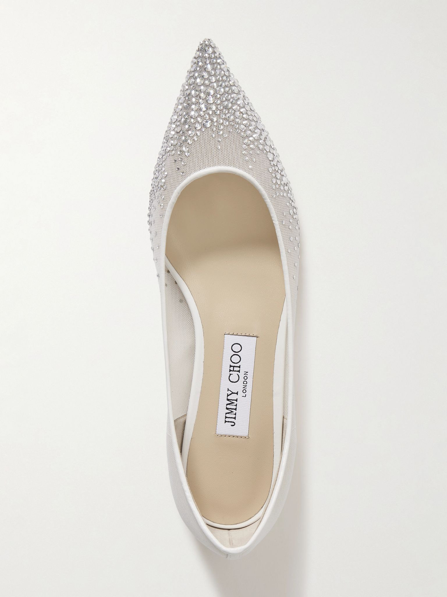 Love crystal-embellished mesh point-toe flats Silver - 5