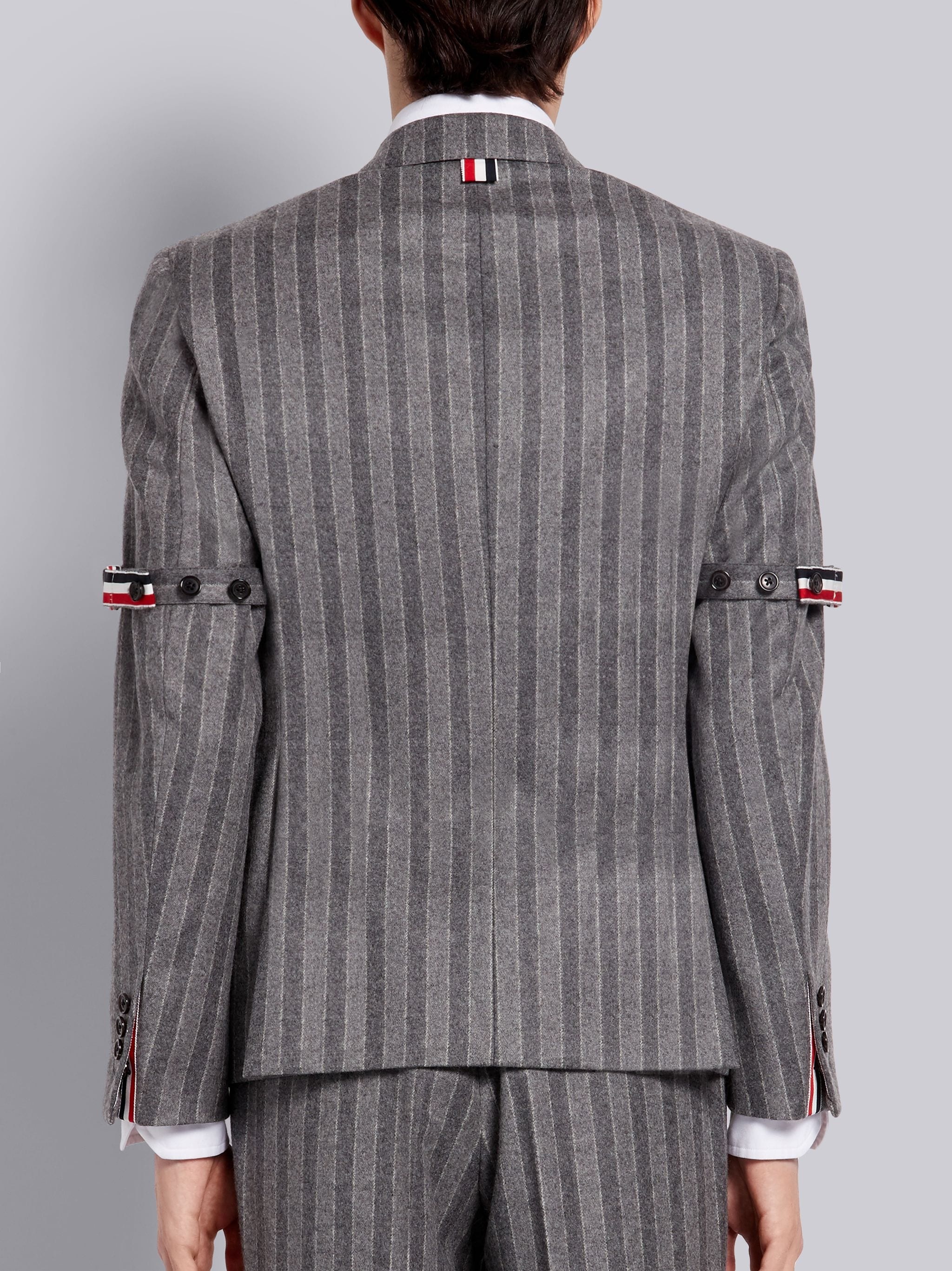 Medium Grey Tonal Chalk Stripe Wool Flannel Armband Classic Jacket - 3