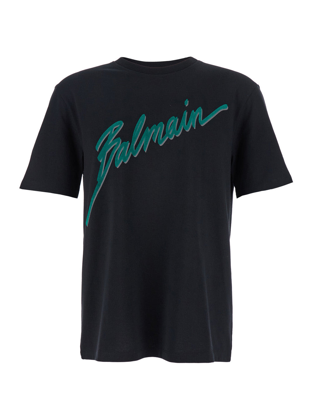 Balmain Men Black Crewneck T-Shirt With Logo Lettering Print On The Front In Cotton Man - 1
