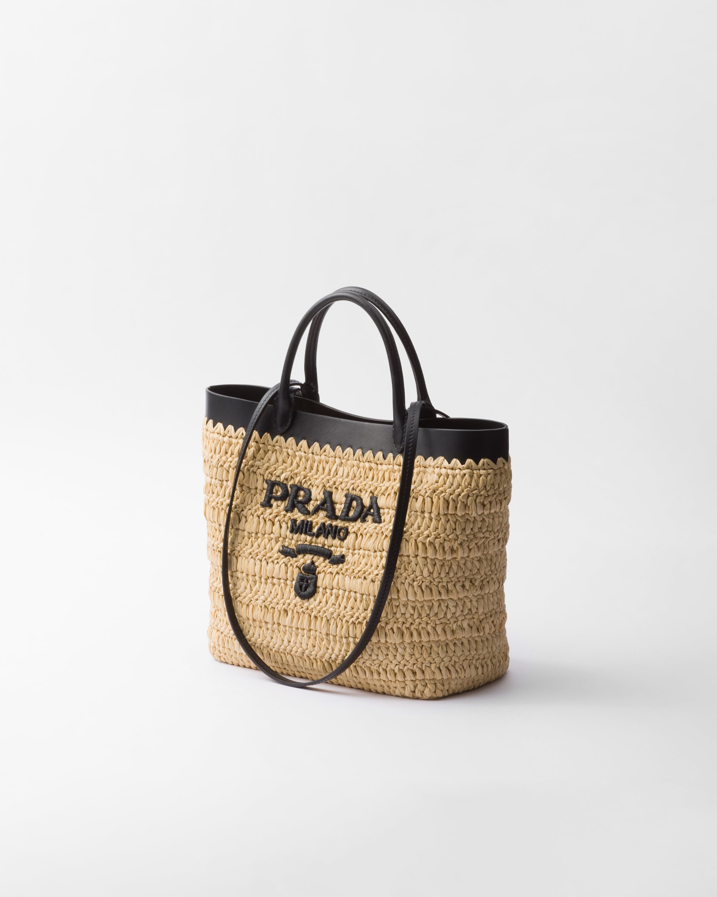 Small woven fabric and leather tote bag - 2