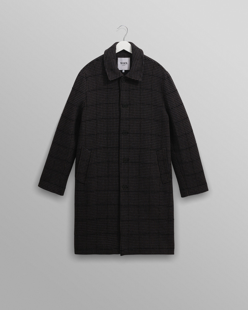 Stan - Navy And Grey Puppytooth Check Wool Car Coat 1